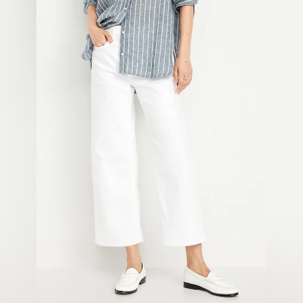 Old Navy White Cropped Wide-Leg Jeans